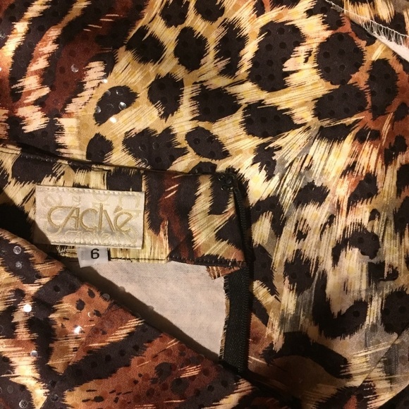 CACHE brown and black animal print mini Skirt with tiny bling stones size 6 - Picture 3 of 5